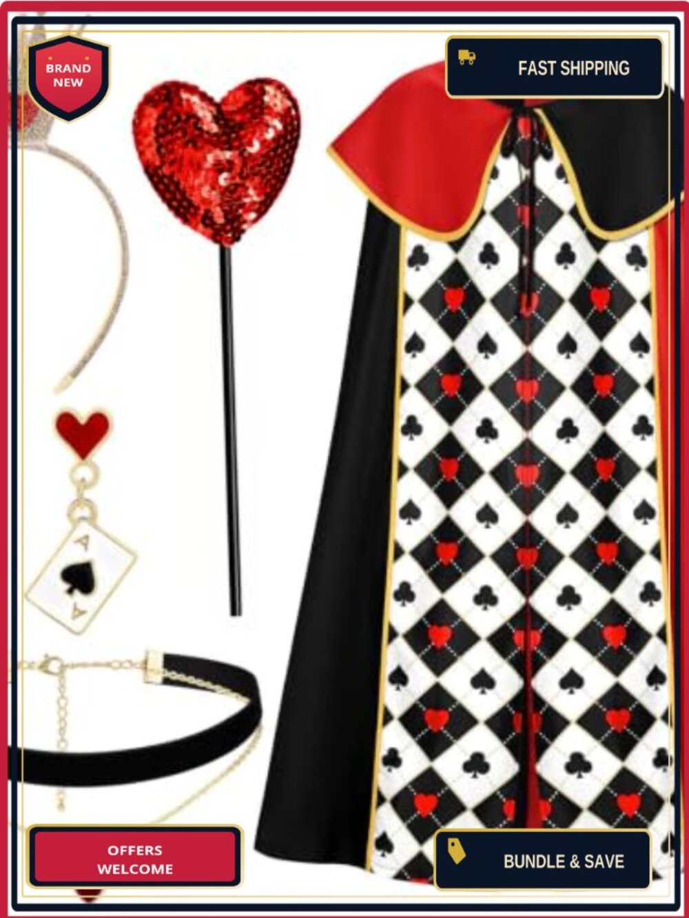 5 Pcs Halloween Costume Accessory Set Cape Crown Wand Collar
